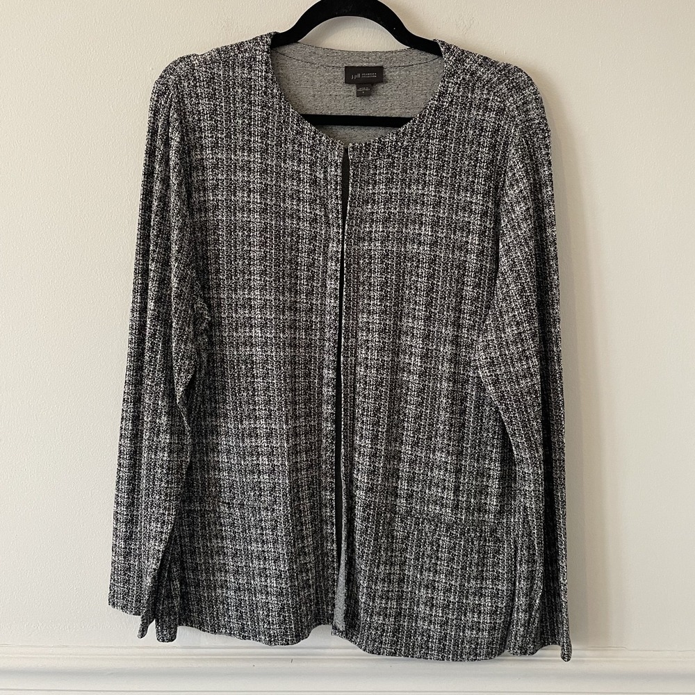 J Jill Wearever Stretch Knit Patterned Lightweight Jacket Sz L Minimalist Career